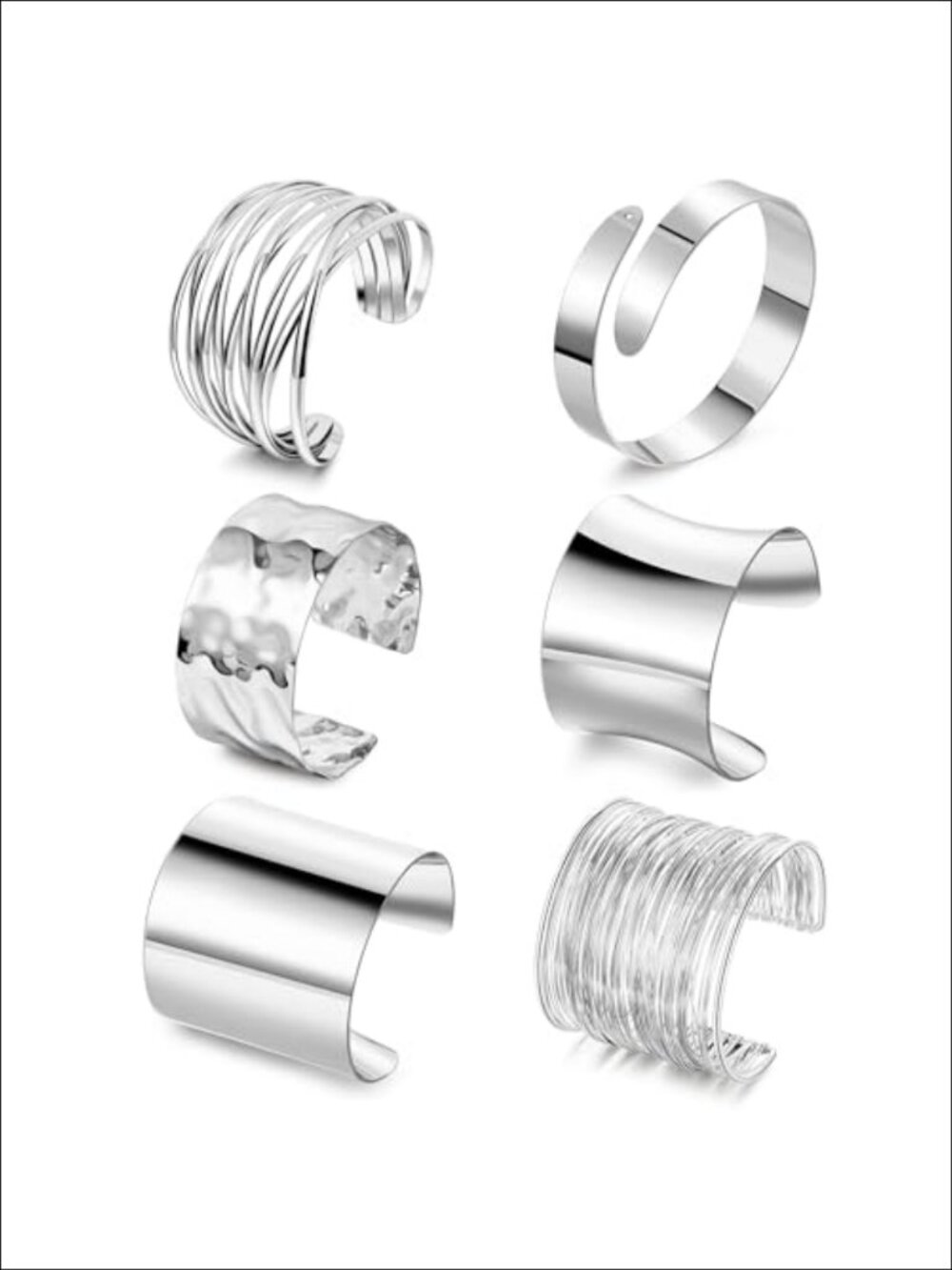 6pc Chunky Cuff Bracelet Set Adjustable Hammered Bangles for Women